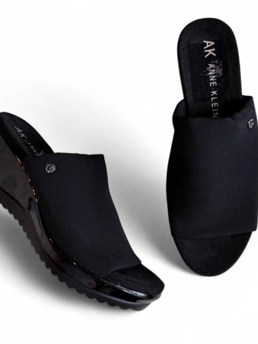 Anne Klein Sport Black Platform Wedge Slide Sandals